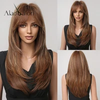 alan eaton long layered brown synthetic wigs for women straight blonde mixed bangs wigs daily cosplay use heat resistant fiber