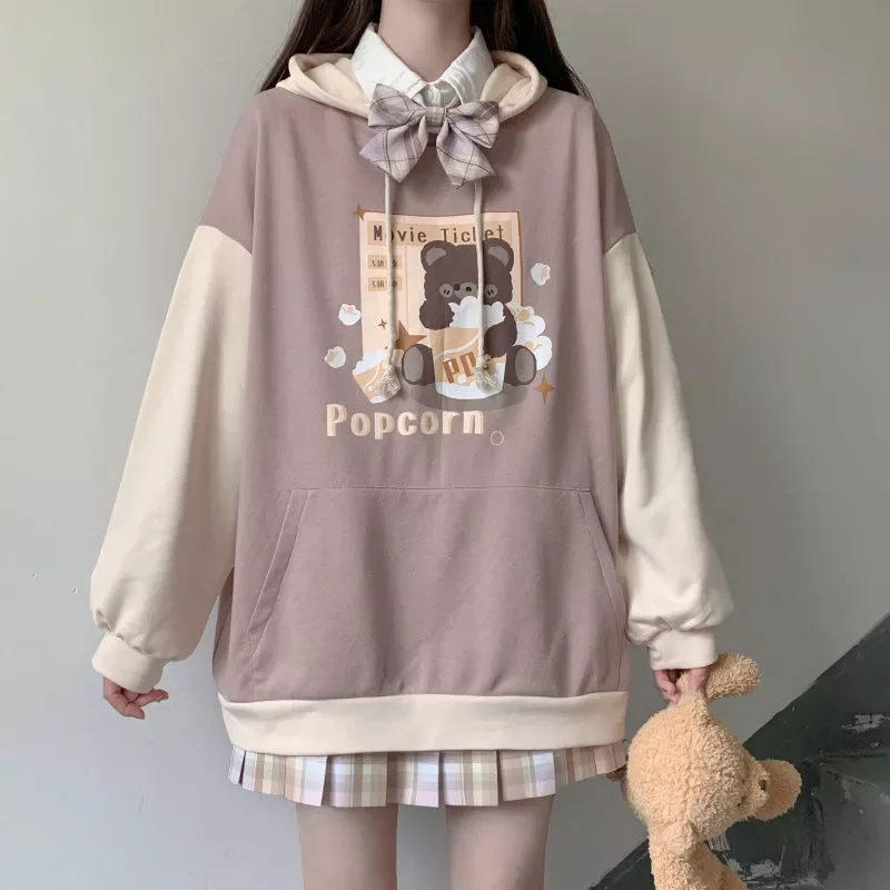autumn and winter new hoodies for teen girls student kawaii lolita hoodie color matching loose gothic trend  hooded