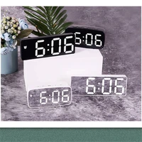 mirror digital clock led clocks table snooze voice control powered by battery