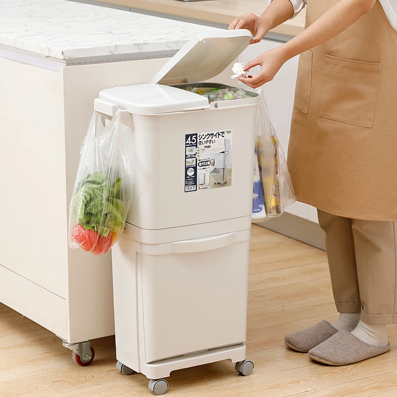 

Home Recycling Compartment Trash Can Diapers Kitchen Design Recycl Touch Trash Can Sorting Room Pedal Cubo Basura Cleaning Tools