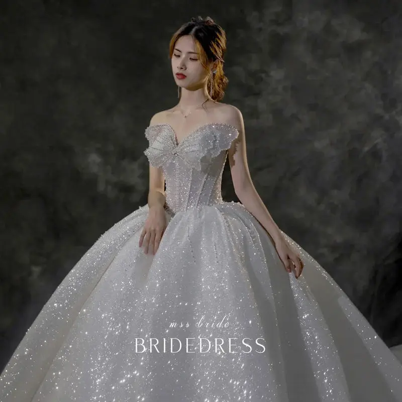 

Main Wedding Dress Bride Heavy Industry New Style High Quality High Waist Middle Sleeve Court Style Korean Version Long Tail