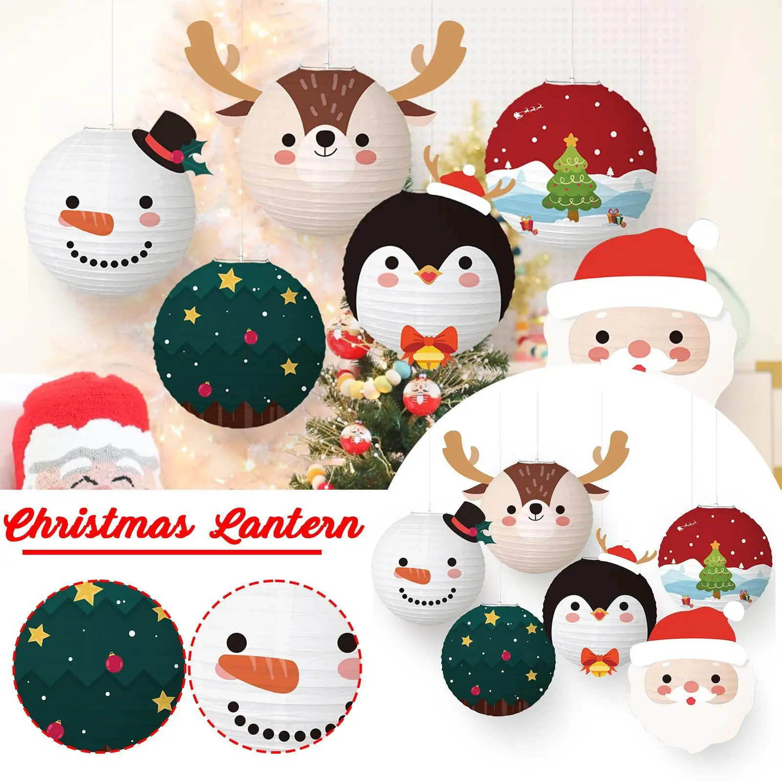 

30cm Cartoon Christmas Animals Lantern Santa Elk Hanging Pendants Merry Christmas Decor 2023 DIY Happy New Year Party Lanterns