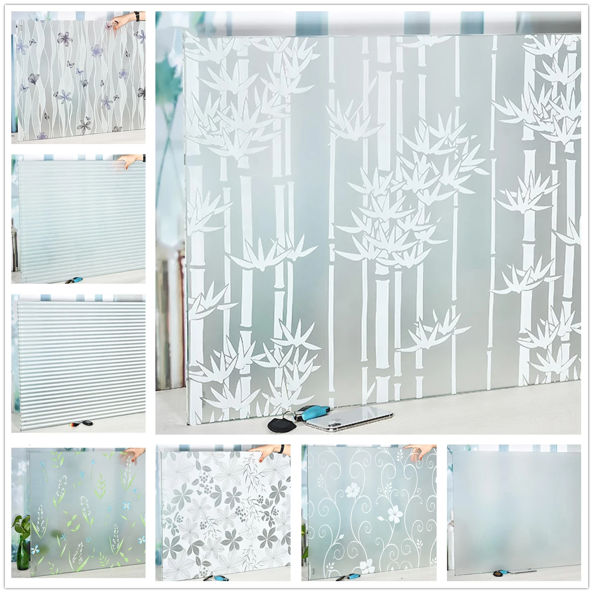 

3D Self-Adhesive Frosted Glass Window Film Opaque Privacy Stickers Anti-UV Clings for Office Home Matt Stained Glass