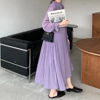 fashionable new early autumn 2022 korea womens loose show thin solid color pressure plait render women dress