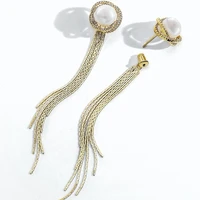 long fringed pearl dangle drop earrings fashion jewelry for women 925 silver needle hypoallergenic removable design ear studs