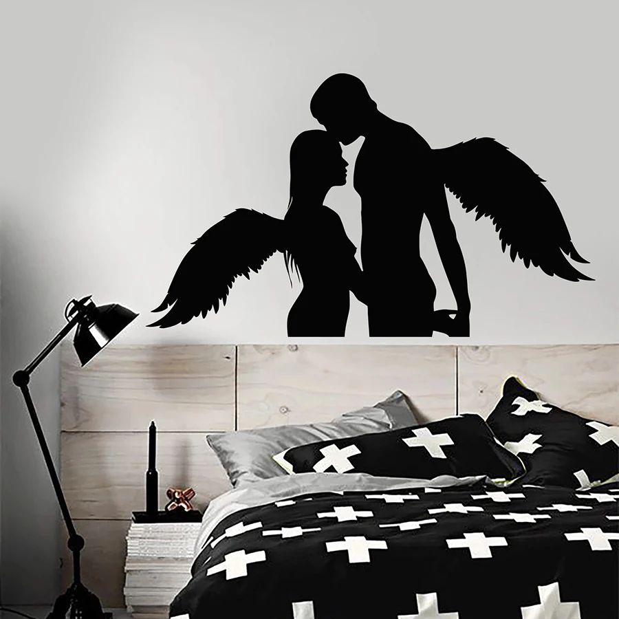 

Love Sexy Angels Wings Romantic Couple Wall Sticker Vinyl Decal Bedroom Bathroom Waterproof Ornament Mural