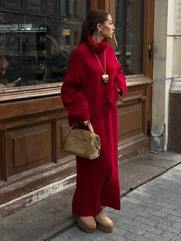 Orinchic женский вязаный свитер и юбка