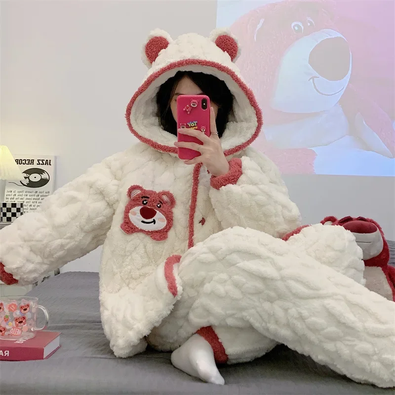 Женский осенне-зимний пижамный комплект из кораллового бархата трехслойная