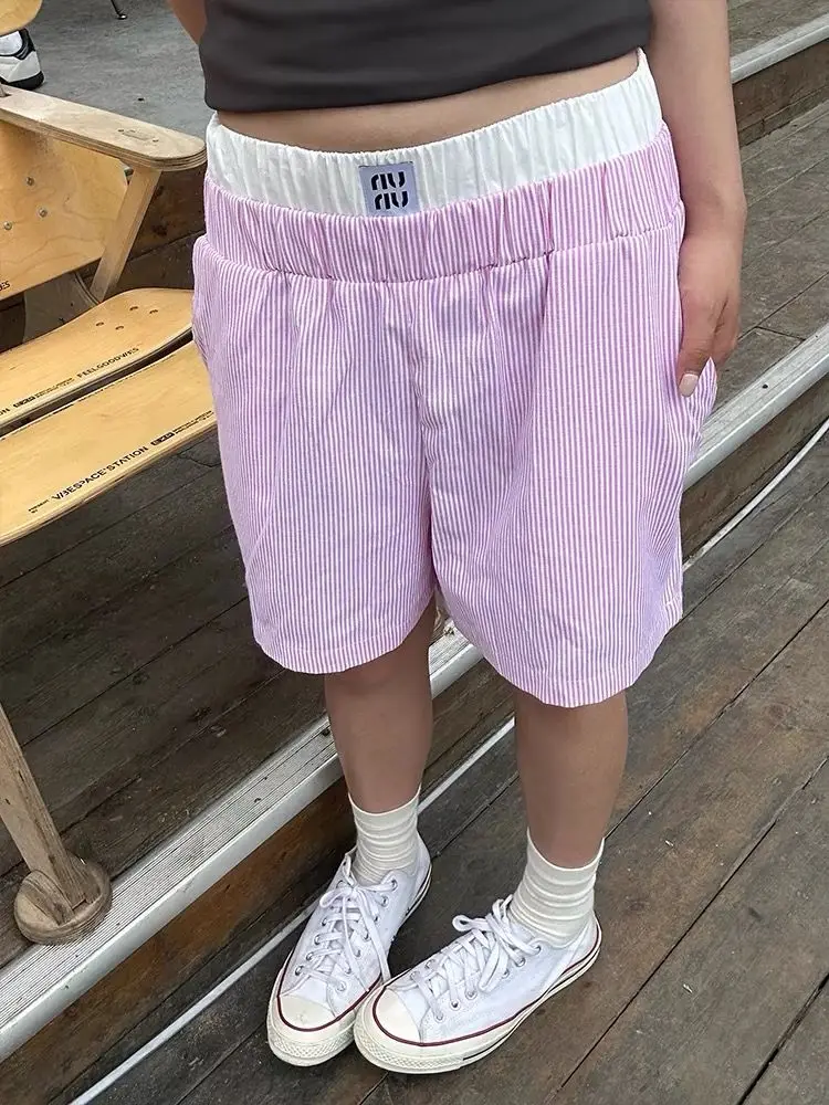 Женские полосатые шорты с эластичным поясом