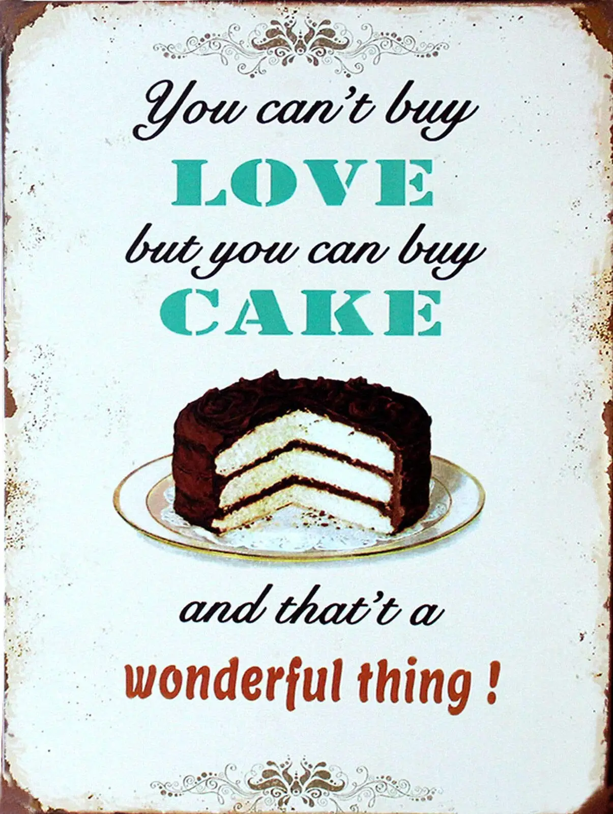 

You Cant Buy Love But You Can Buy Cake, Retro Vintage Aluminium Sign, Gift Retro Wall Home Bar Pub Vintage Cafe Decor, 8x12 Inch