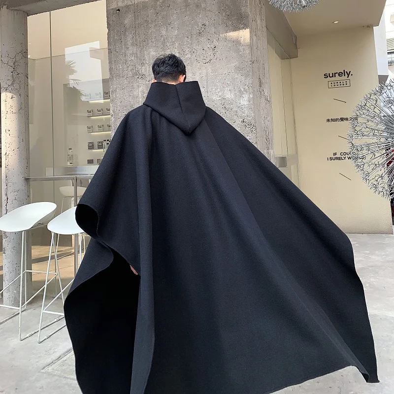 Gothic Men Cloak Trench Coats Solid Loose Windproof Men's Chic Batwing Sleeve Winter Oversized Cape Poncho