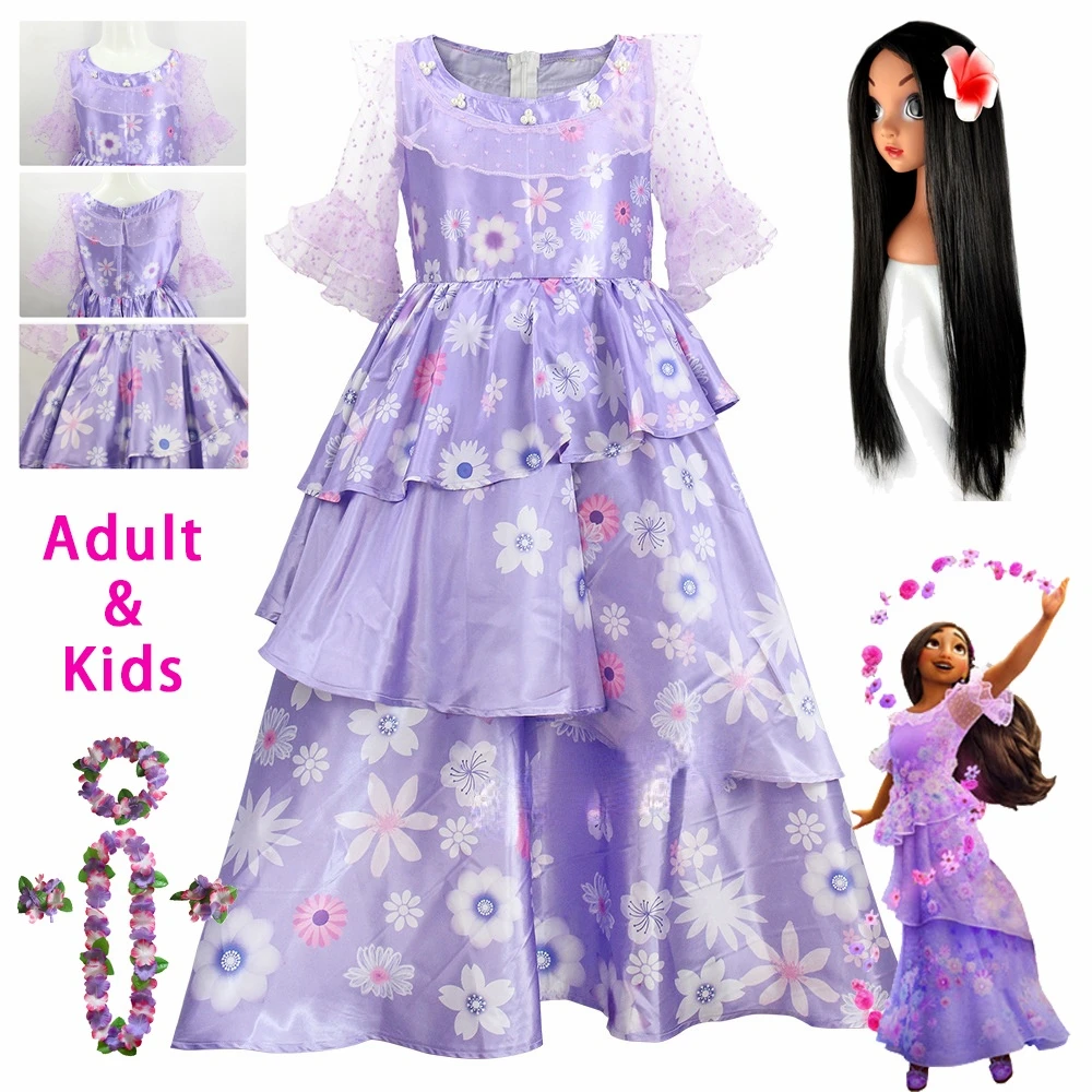 

Костюм принцессы для косплея Изабеллы, для взрослых и женщин, с париком, с цветами, для Хэллоуина, Мадригала вечерние вечеринки