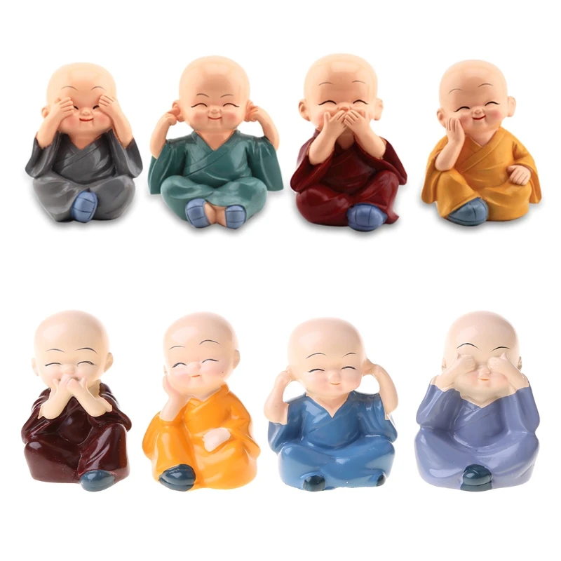 

4Pcs Lovely Resin Statues Monks Creative Crafts Home Decoration Auto Accessories