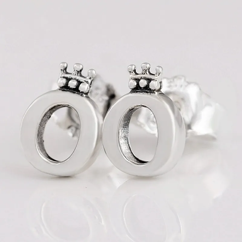 

Authentic 925 Sterling Silver Sparkling Polished Crown O Signature Stud Earrings For Women Wedding Gift Fashion Jewelry