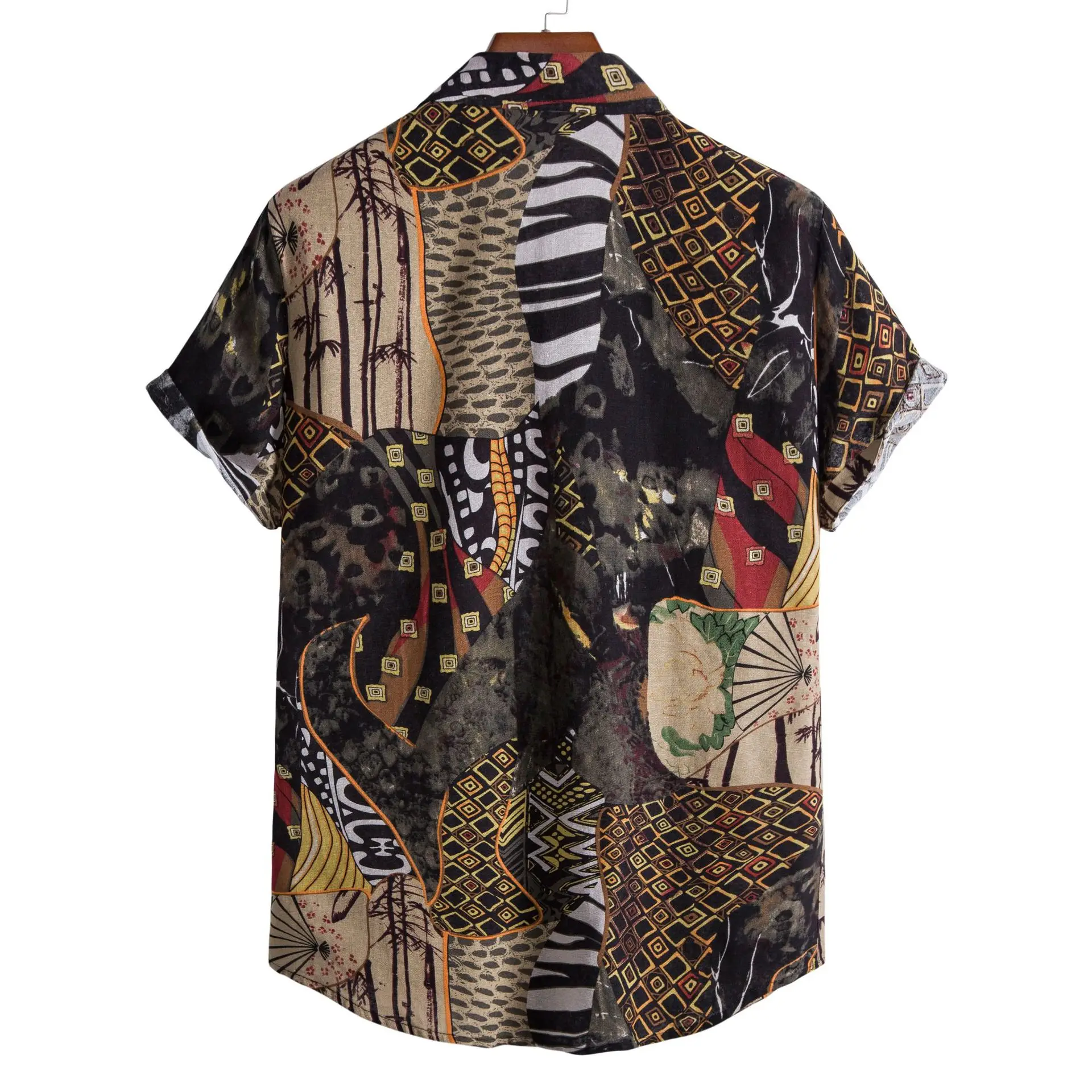 Mens Vintage Shirts Short Sleeve Printing Button Up Lapel Casual Shirts Loose Summer Tops