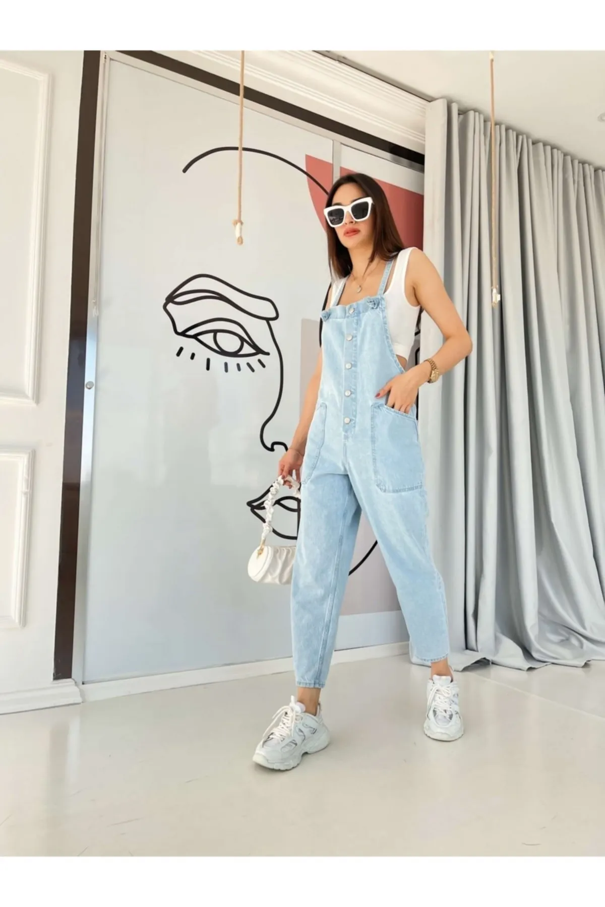 

Женские джинсовые комбинезоны, голубые джинсовые брюки-багги без рукавов, повседневный комбинезон