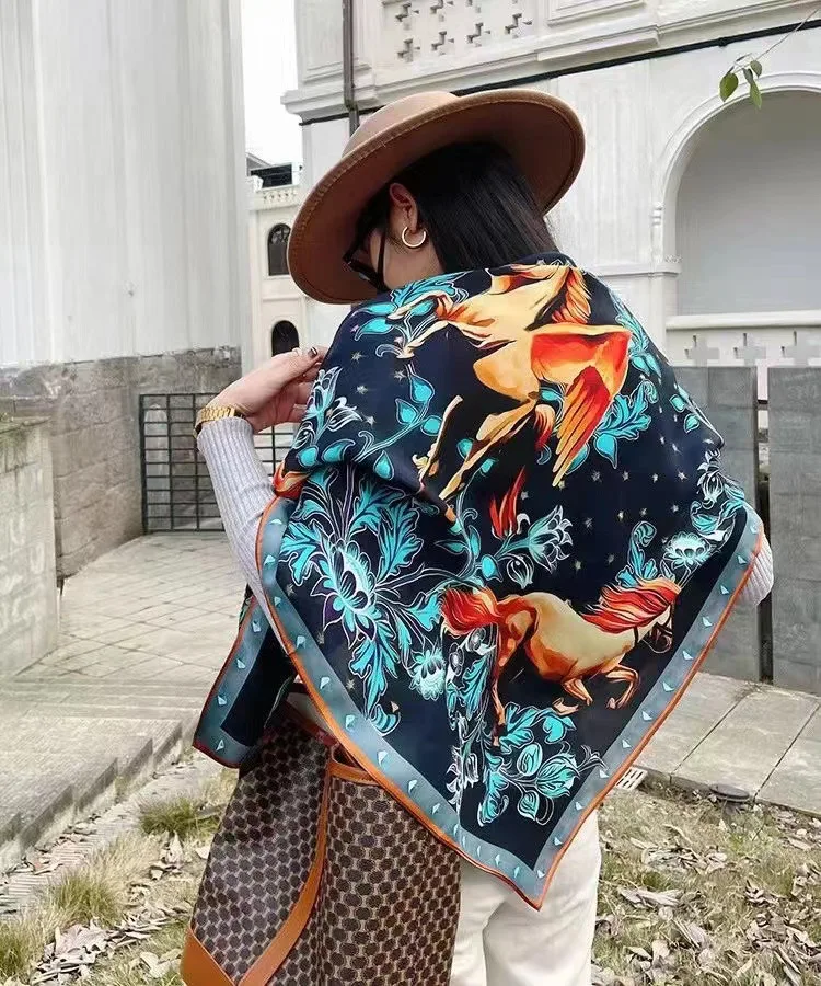 

Новинка, большой шелковый атлас для женщин, квадратный шарф, Женская шаль, хиджаб, модные шарфы, Пашмина, шарфы-пончо