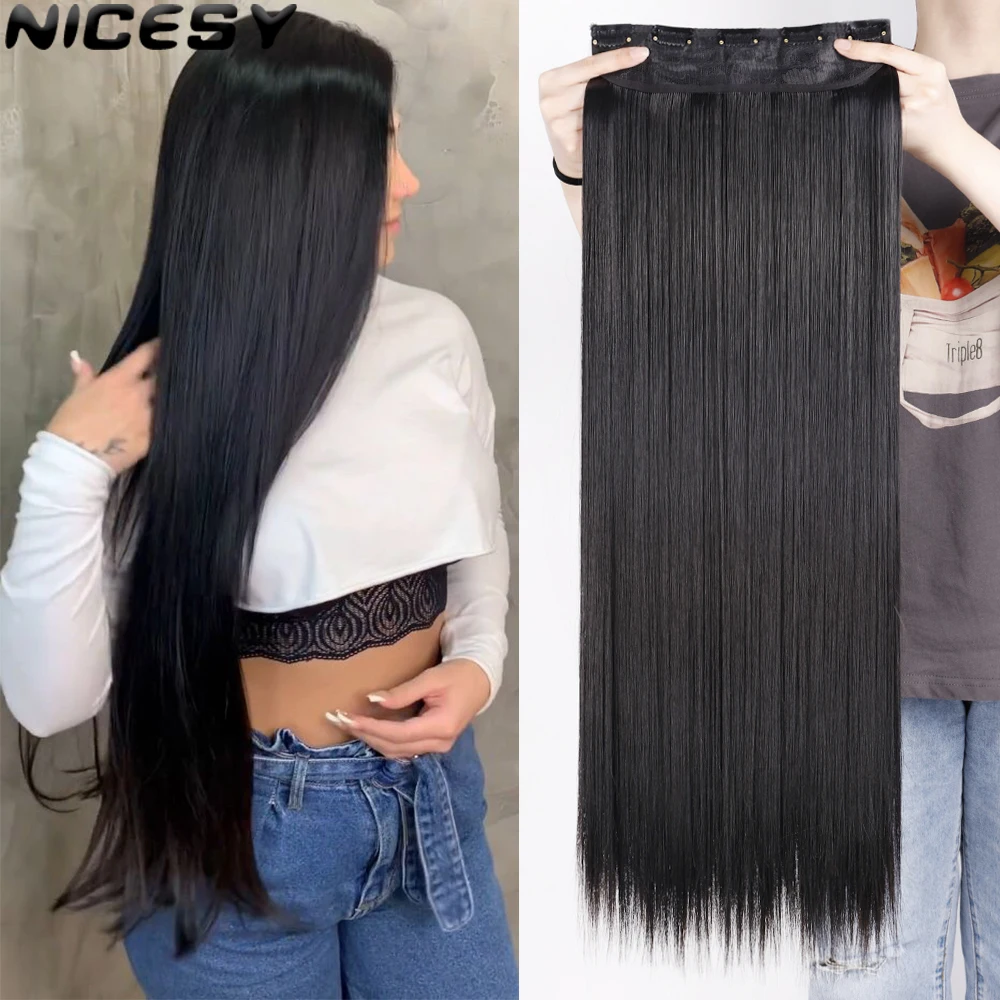 80cm Synthetic Hair Extensions Hairpiece 5 Clips Long Straight Heat Resistant Hair Piece Natural Black Brown Blonde Hairstyle