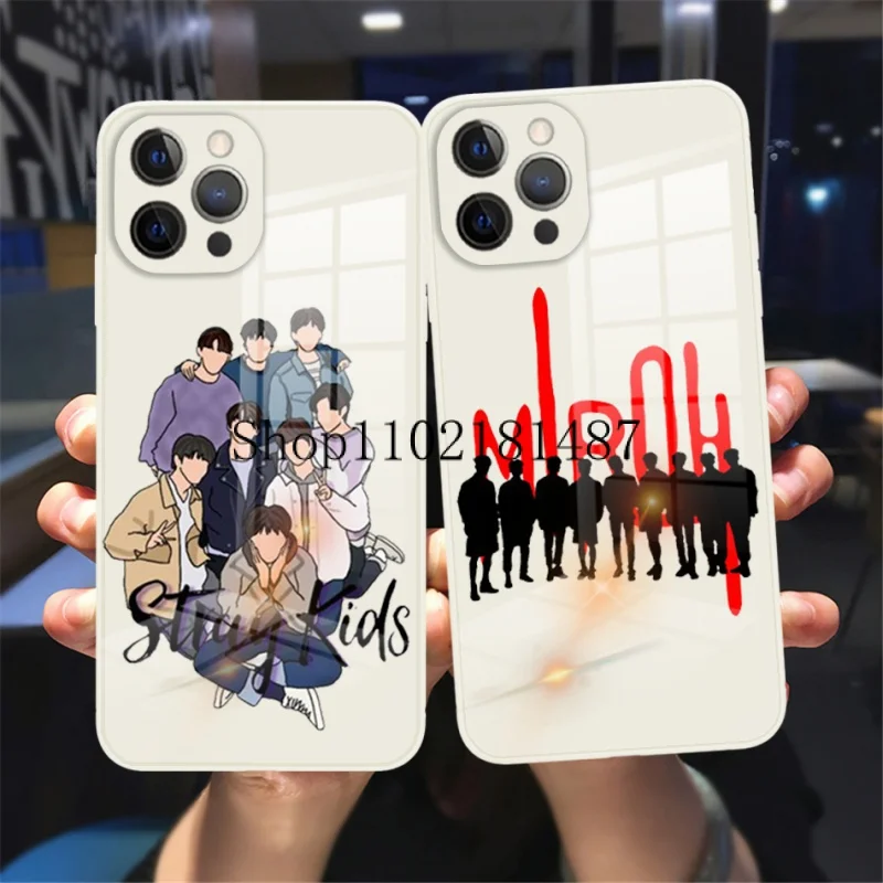 

Korean Style Kpop Stray Kids Glass Phone Cover For iPhone 11 12 13 14 Pro Max X XR XS Max 7 14 Plus 13 Mini Tempered bumper Case
