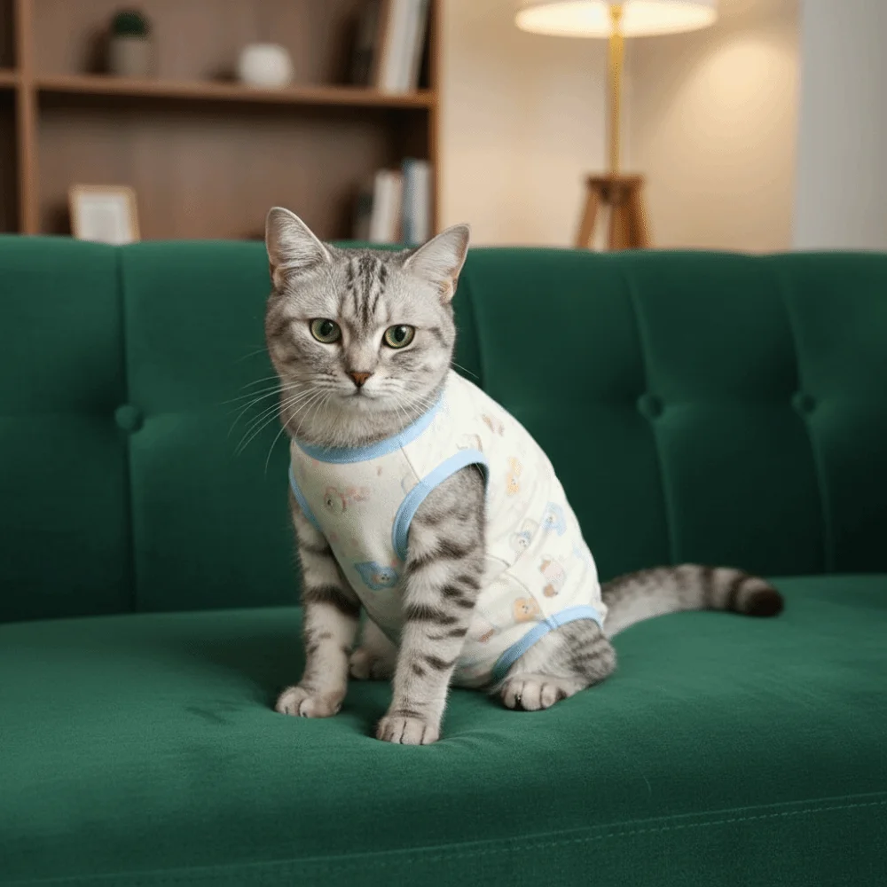 Фото Высокоэластичный дышащий мягкий костюм для стерилизации кошек, одежда для восстановления кошек, удобный костюм для отлучения от груди с рисунком собаки №3