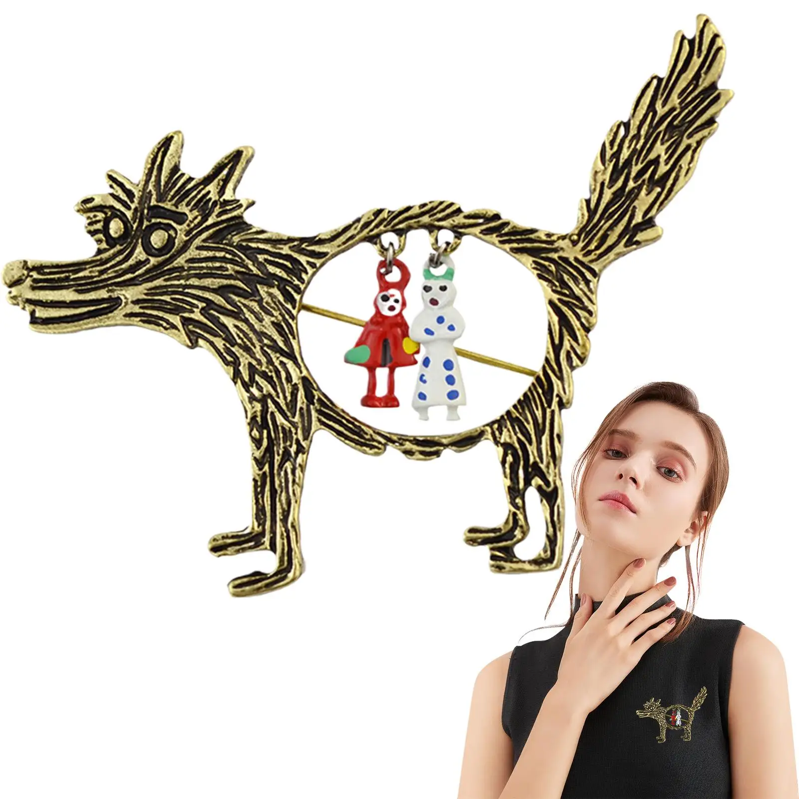 

Металлическая брошь-волк