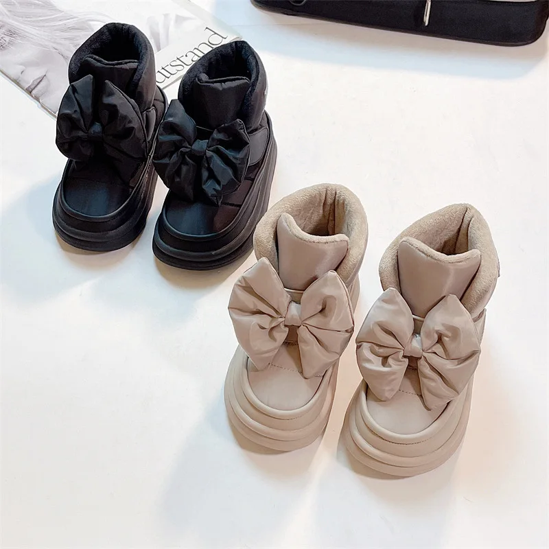 

Girls' Snow Boots Waterproof Plush Warm 2022 Autumn Winter Children Boots New Bowknot Korean Fashion Comfort Kids Cotton Shoes