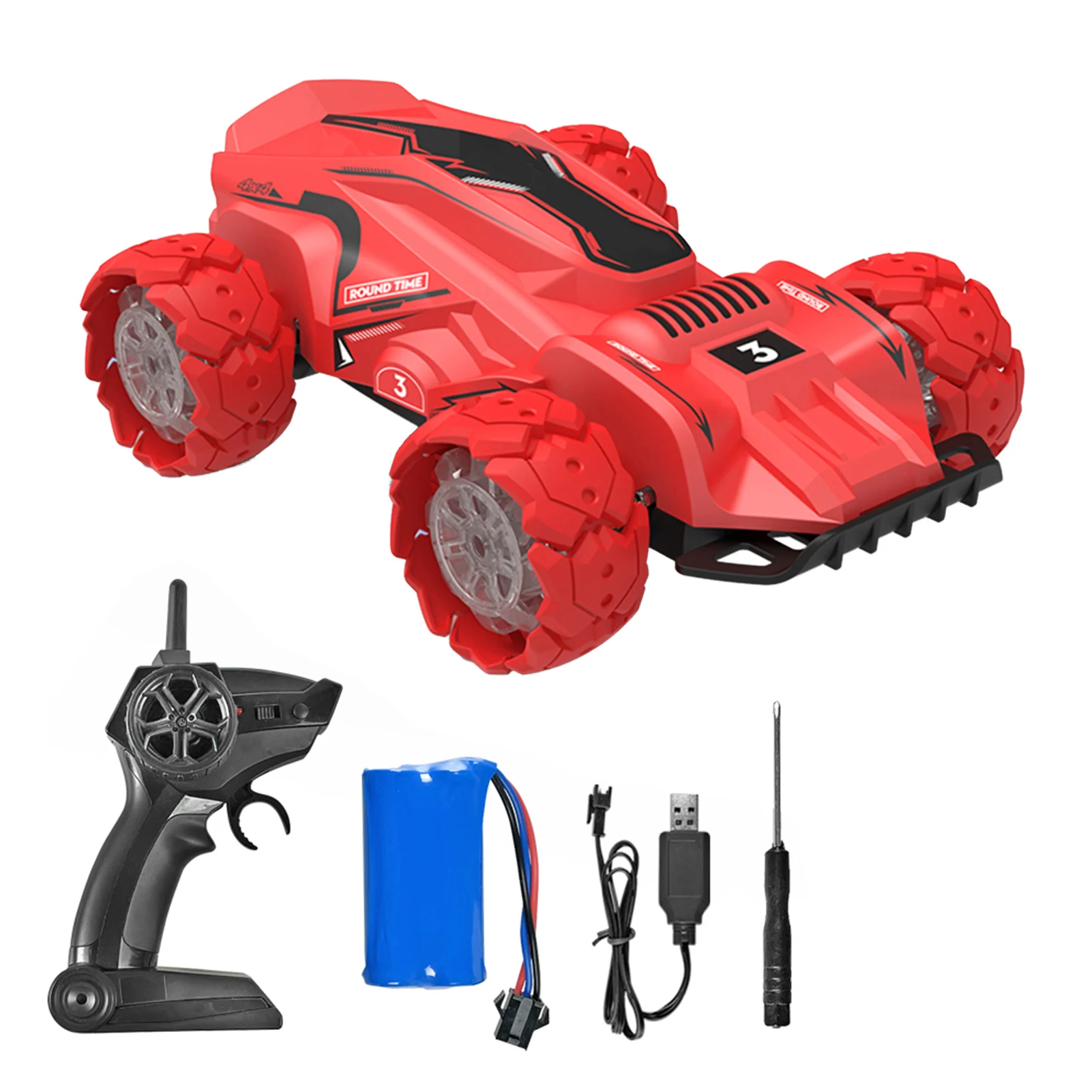 

Boys Girls 360 Degree Rotating Remote Control Indoor Outdoor With Light High Speed Gift Kids Toy 2.4G 4WD Stunt Crawler RC Car