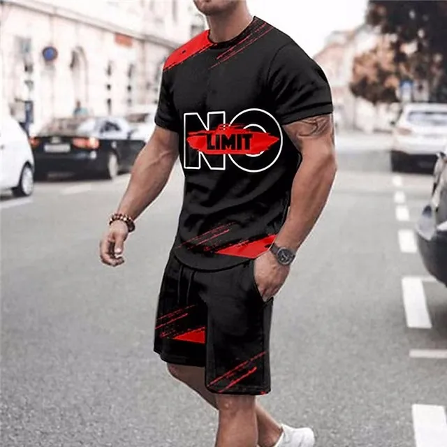 Men Clothes  T-shirt Suits  Graphic Poker Crew Neck  3D Print Street Daily Short Sleeve 2pcs Basic Fashion Lightweight