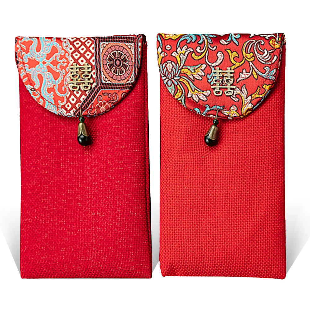 

1Pcs Chinese Red Envelope Brocade Fabric Wedding Red Envelope Bag New Product Christmas Children Gift Card Paper Package