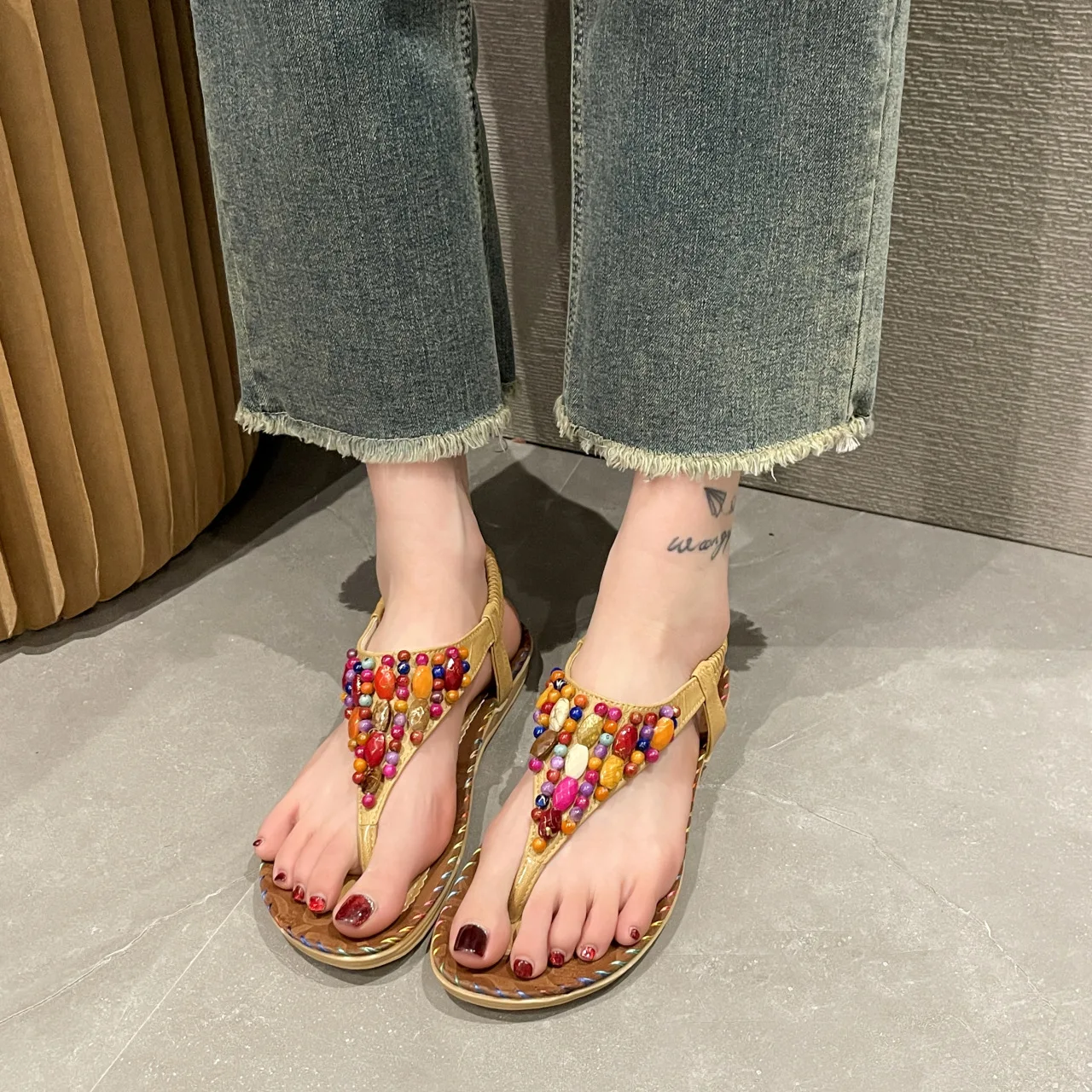 

Casual Roman Sandals Women's Summer Slippers Ethnic Style Sandals Sandals with Diamond Beach Holiday Travel Women's Shoes