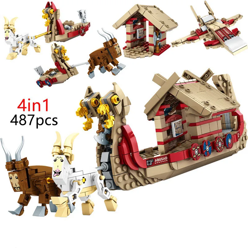 

2022 Thor The Goat Boat Longship Loki Hulk Building Block Brick Compatible 76208 Warship Viking Ship Model Toys for Kids Gifts