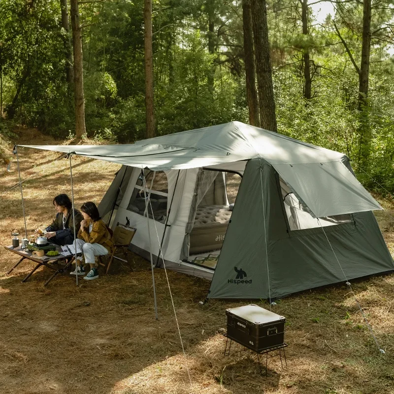 Фото HISPEED Wild Tent Glamping Простая установка Большое пространство 4,4*2,5 м 2 комнаты Водонепроницаемая автоматическая уличная палатка №1