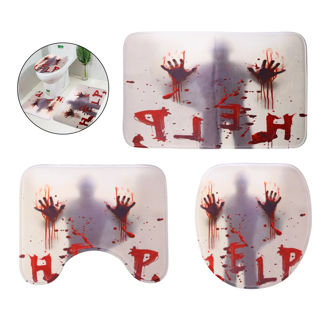 

1 Set of 3pcs Bathroom Supplies Fingerprint Printed Closestool Lid Cover for Club Pub