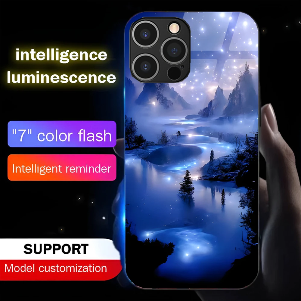 Фото Светящийся чехол Pretty Galaxy Beach LED Light Glow Luminous для iPhone Air 17 16 E 15 14 13 12 11 Pro Max с голосовым управлением №2