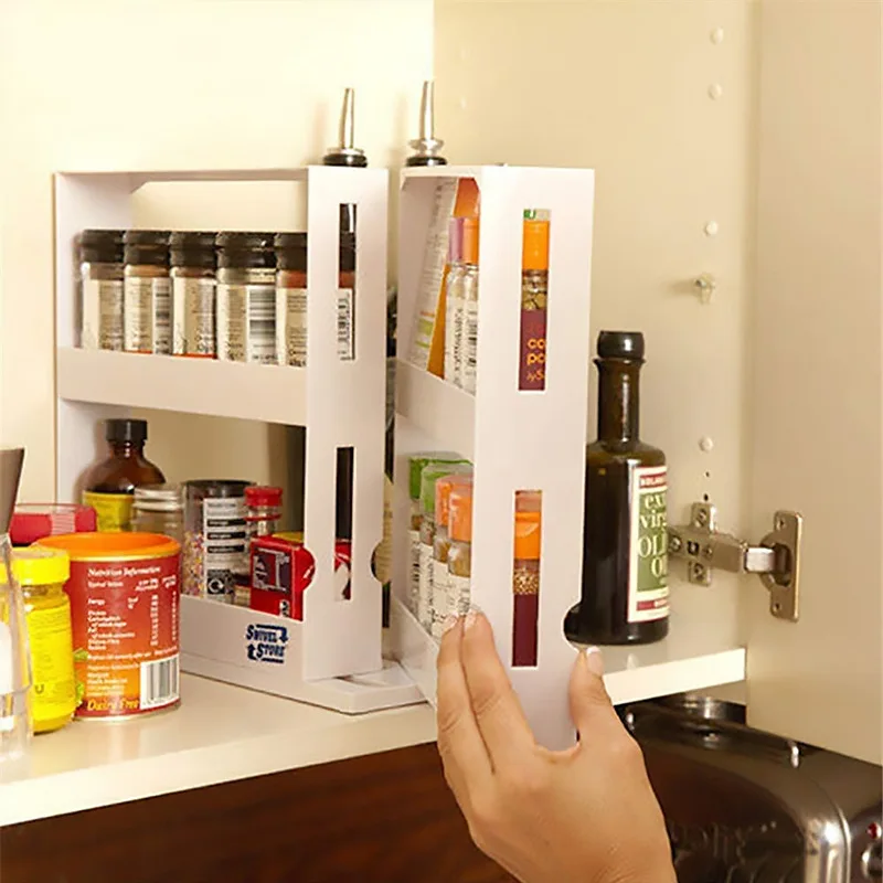 

Double Shelf Rotating Spice Food Delicate for Rack Rack Spice Storage Bathroom Kitchen Storage