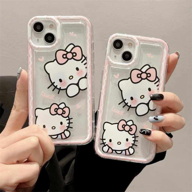 Sanrio Hello Kitty Cartoon Phone Case For iPhone 14 13 12 11 Pro MAX XS XR 6s 7 8 Plus Clear Cute Soft Luxury Shockproof Cover