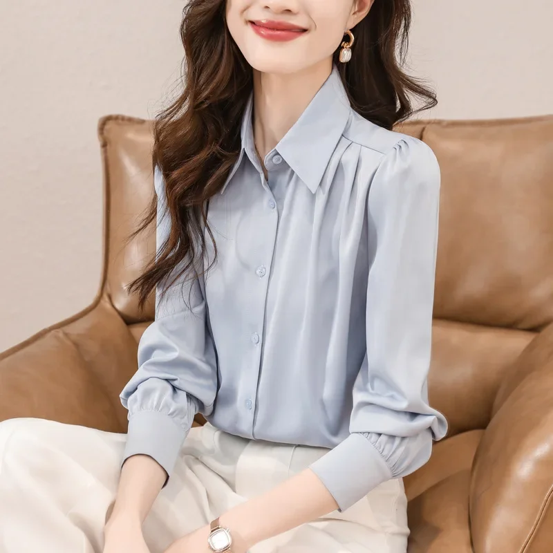 Белая рубашка с длинным рукавом во французском стиле для женщин осень 2023 новый