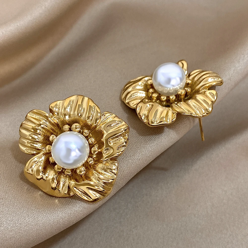 Женские серьги-гвоздики с искусственным жемчугом из нержавеющей стали