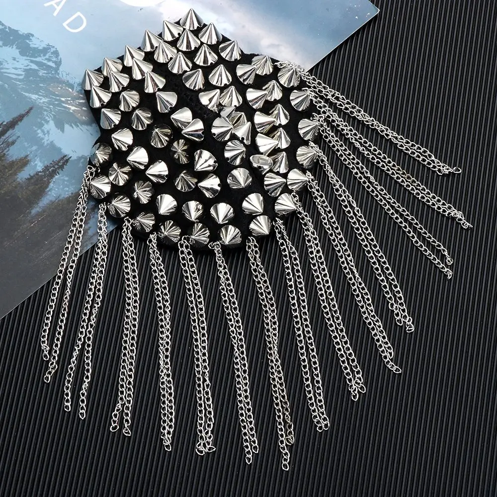 

Coat Punk Clothing Accessories Tassel Metal Epaulet Dress Decoration Rivet Shoulder Pad Brooch Fringed Shoulder Stamp 2023