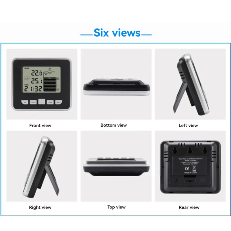 Wireless Water Level Indicator Gauge Tank Sensor Liquid Digital Thermometer Clock Meter