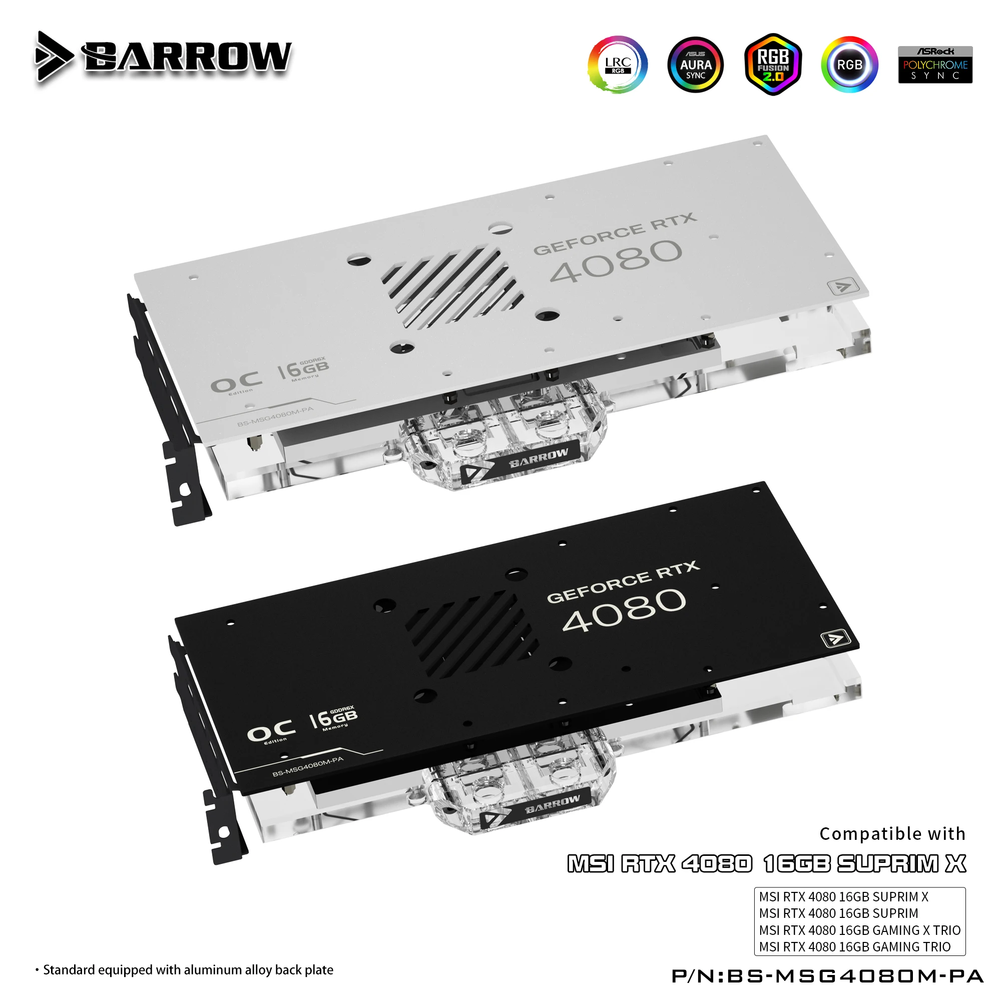 

Водяной блок BARROW для MSI RTX 4080, 16 ГБ GAMING X TRIO/ SUPRIM X GPU Card, медный Охлаждающий радиатор RGB AURA BS-MSG4080M-PA