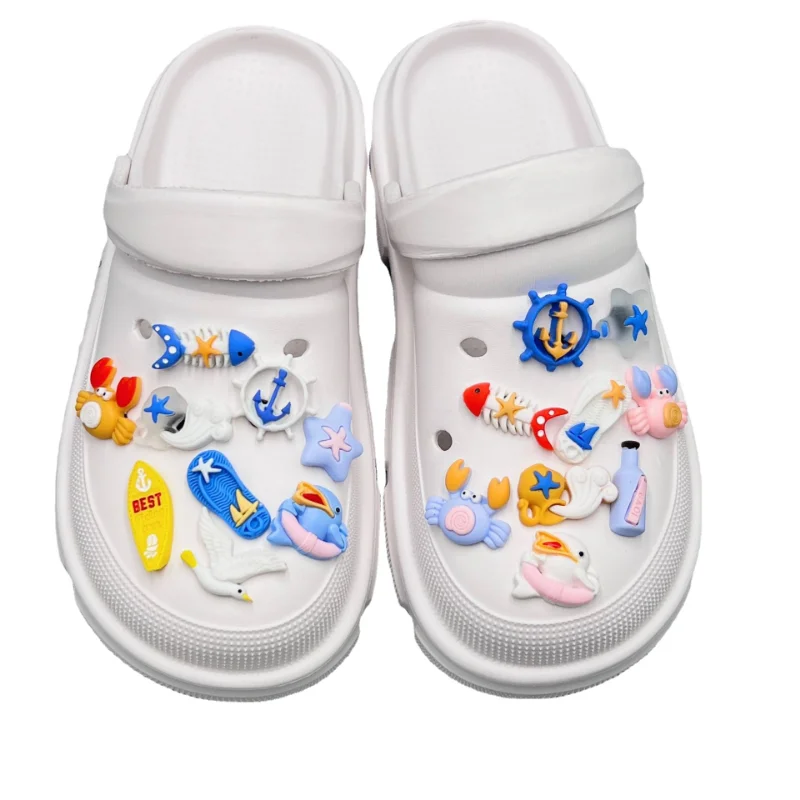 Cute 1Pcs/Set Beach And Seaside Style  Pvc Shoe Charms Diy Buckles Button Slipper Accessories Ornament For Xmas Gift