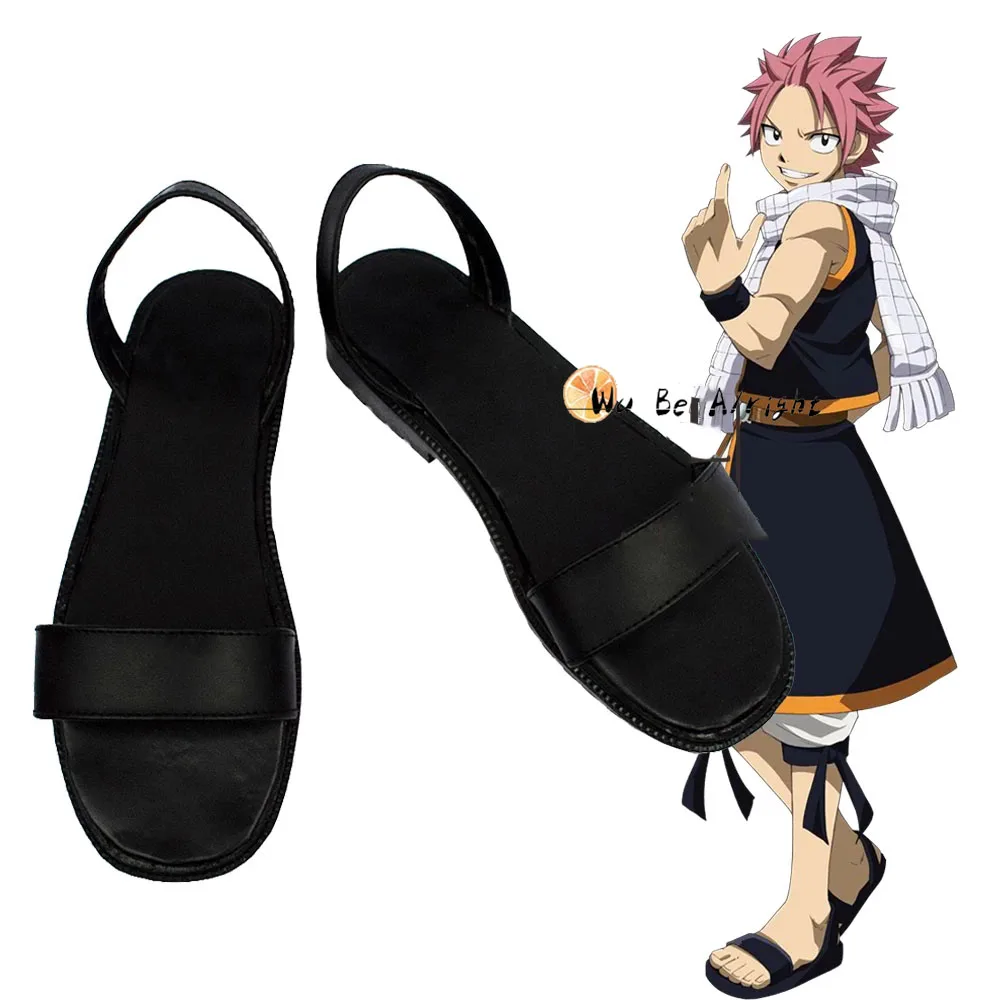 

Anime Fairy Tail Etherious Natsu Dragneel Cosplay Party Shoes Black Sandals For Women Men Halloween Costumes Cos Prop