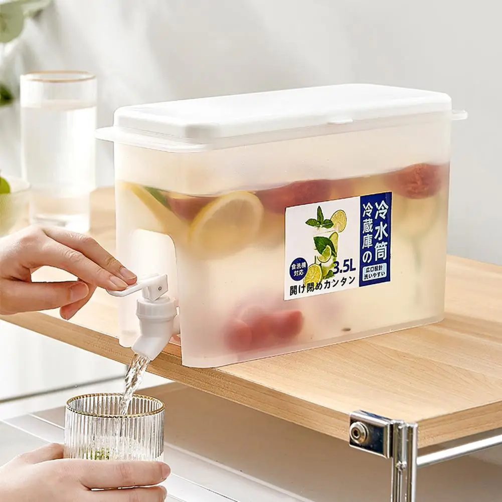 

Household Water Box With Faucet 3.5l Large Capacity Summer Drink Dispenser For Refrigerator Lemon Fruit Tea Cold Drink Container
