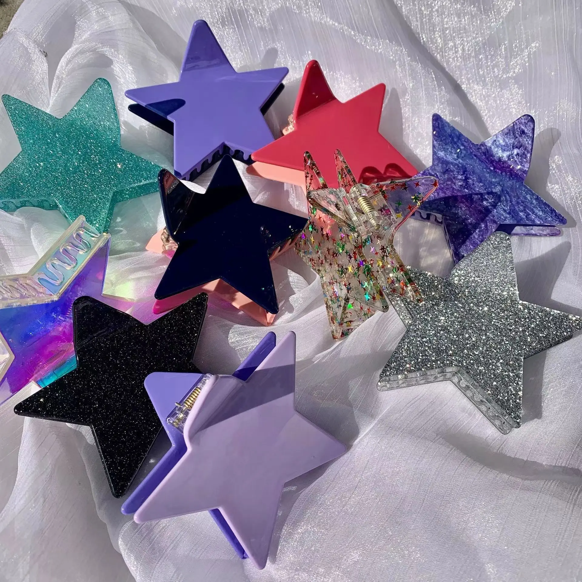 

Блестящая пятиконечная звезда, новинка, Винтажная заколка для волос из ацетата в ванную, заколка для волос, зажим для конского хвоста для же...