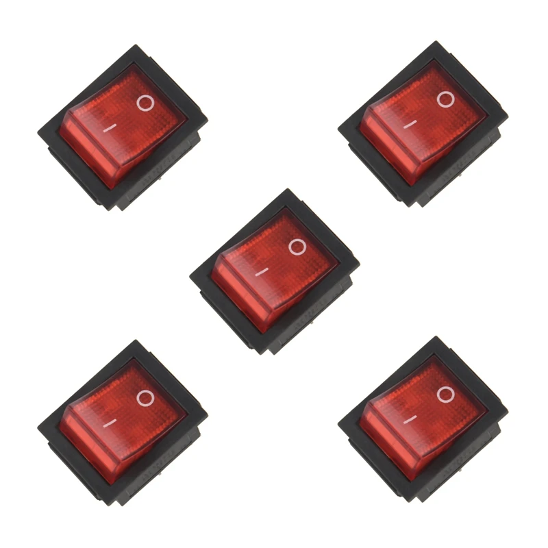 

5X Red Light 4 Pin DPST ON/OFF Snap In Rocker Switch 15A/250V 20A/125V AC 28X22mm