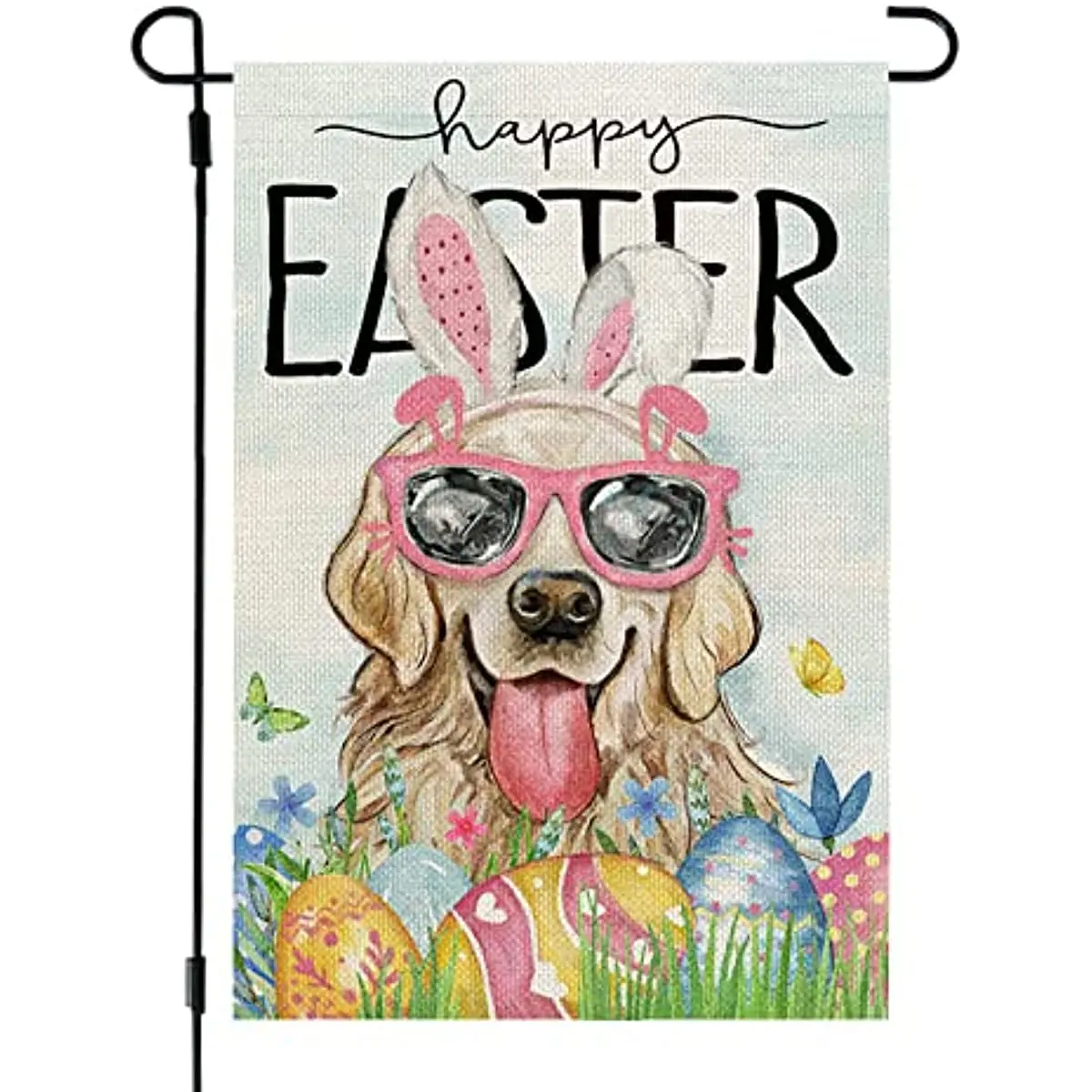 

Happy Easter Dog Garden Flag Golden Retriever Double Sided for Outside Burlap Small Yard Eggs Holiday Decoration