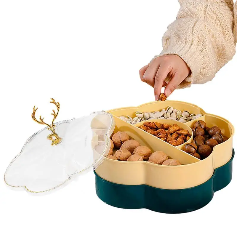 

Snack Serving Tray Fruit Trays For Serving For Party Flower Shaped Serving Platter Double Layer Design 5 Compartments Christmas