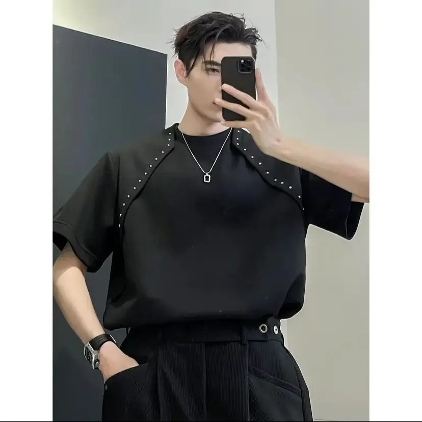 Новая Мужская Дизайнерская футболка с защитой плеч и металлическими заклепками