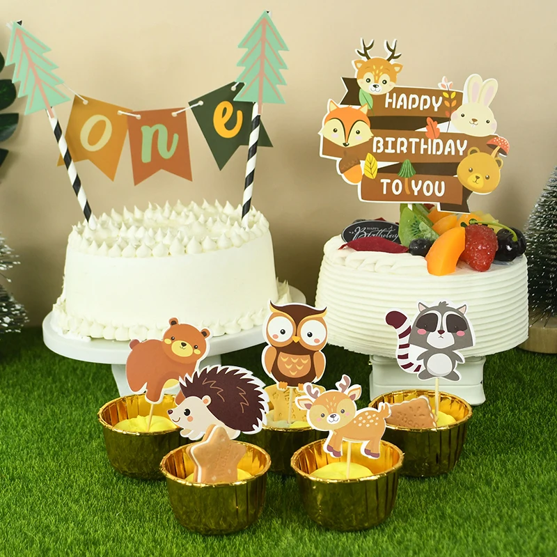 

Forest Animal Cartoon Cake Topper Jungle Squirrel Fox Cupcake Insert Card Flag Kids Birthday Baby Shower Home Baking Decoration